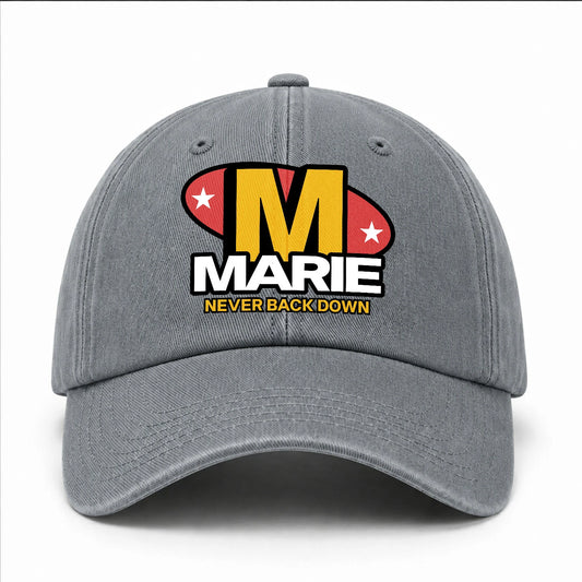 Never Back Down With Your Name And Initial Letter Washed Cap MARIE 13K1 C82PF
