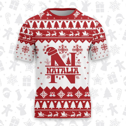 NATALIA Personalized Christmas T-Shirt Pajama Set - Holiday Gift Outfit 13K1-CR2