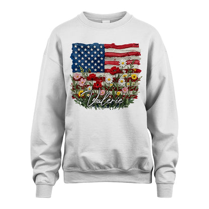 VALERIE 13K1-549 Personalize Name - Design American flag and flowers
