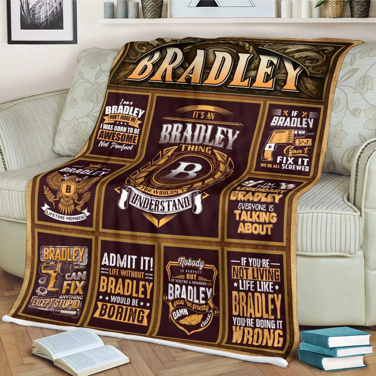 BRADLEY Personalized Blanket | Custom Name Cozy Throw Gift 13K1-BK4