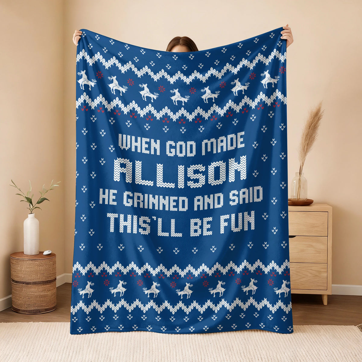 When God Made Your Name Navy Fleece Blanket ALLISON 13K1 BK32