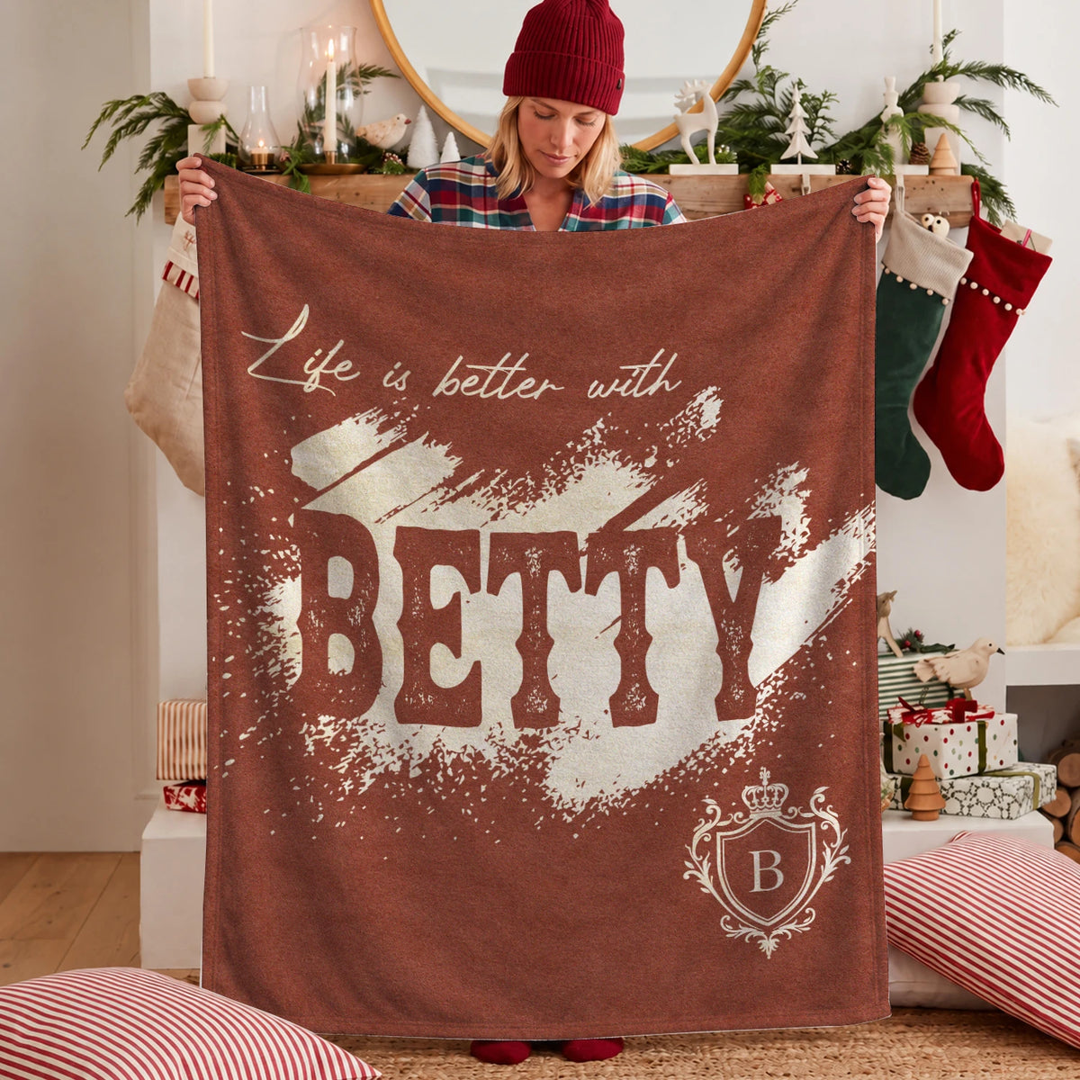 Life Is Better With Your Name Terracotta Cream Fleece Blanket BETTY 13K1 BK30