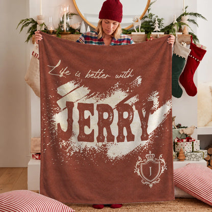 Life Is Better With Your Name Terracotta Cream Fleece Blanket JERRY 13K1 BK30