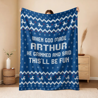 When God Made Your Name Navy Fleece Blanket ARTHUR 13K1 BK32