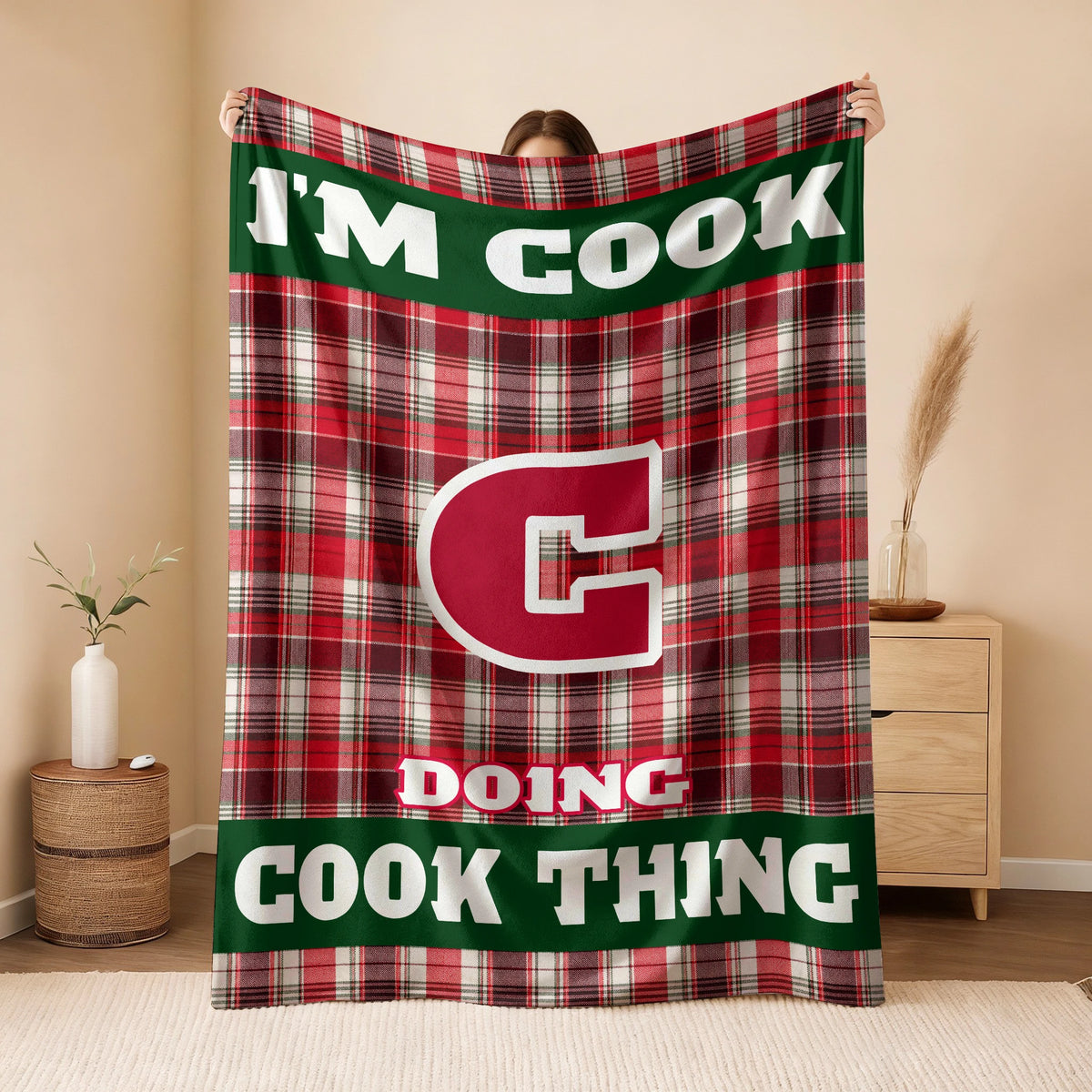 I'm Name Doing Name Things Red Plaid Fleece Blanket COOK 13K1 BK49