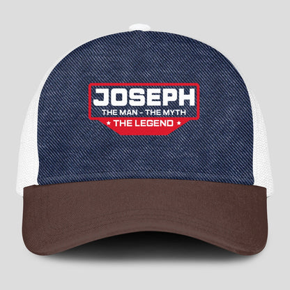The Man The Myth The Legend Navy Brown And White Mesh Cap JOSEPH 13K1 C200PF