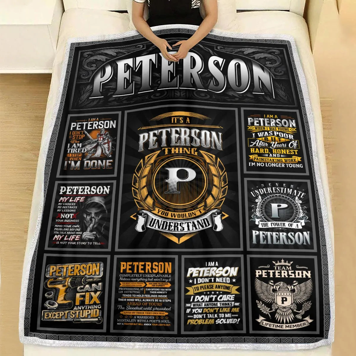 PETERSON Personalized Blanket | Custom Name Cozy Throw Gift 13K1-BK2