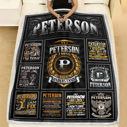 PETERSON Personalized Blanket | Custom Name Cozy Throw Gift 13K1-BK2