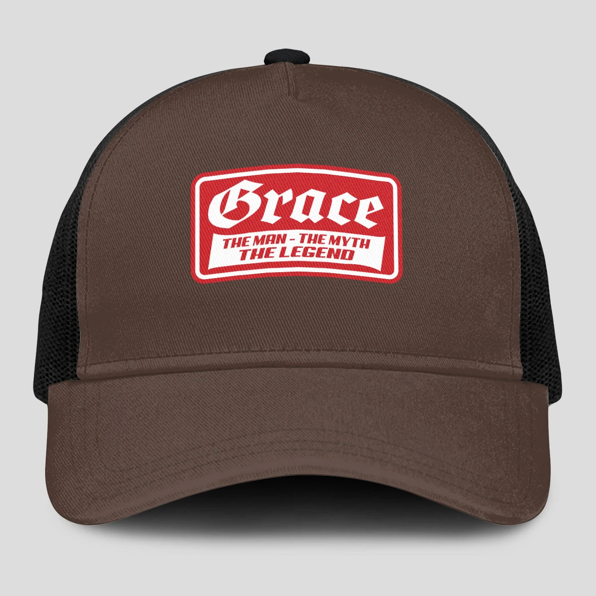 The Man The Myth The Legend Red Logo Brown Mesh Cap GRACE 13K1 C203PF