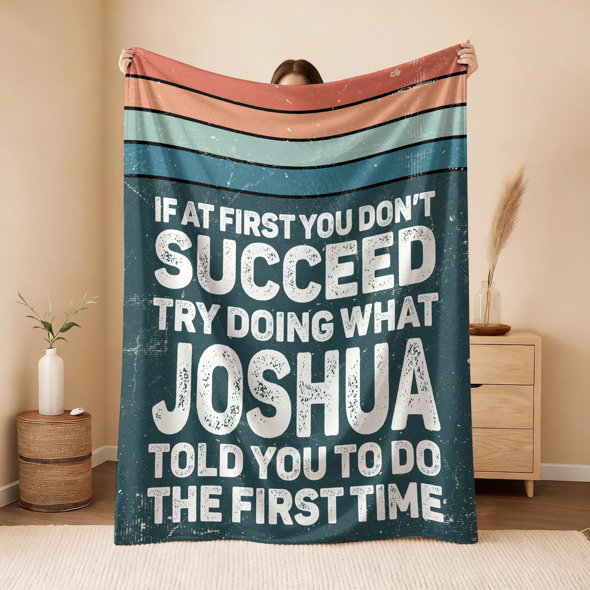 If At First You Don’t Succeed Retro Green Fleece Blanket JOSHUA 13K1 BK29
