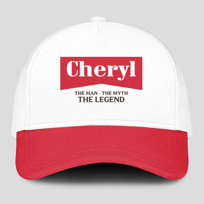 The Man The Myth The Legend Red And White Mesh Cap CHERYL 13K1 C197PF