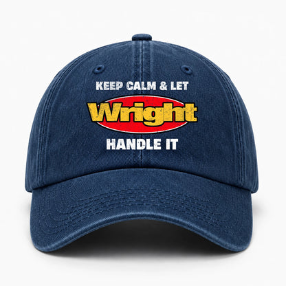 Keep Calm & Let Your Name Handle It Yellow And Red Logo Washed Cap WRIGHT 13K1 C172PF