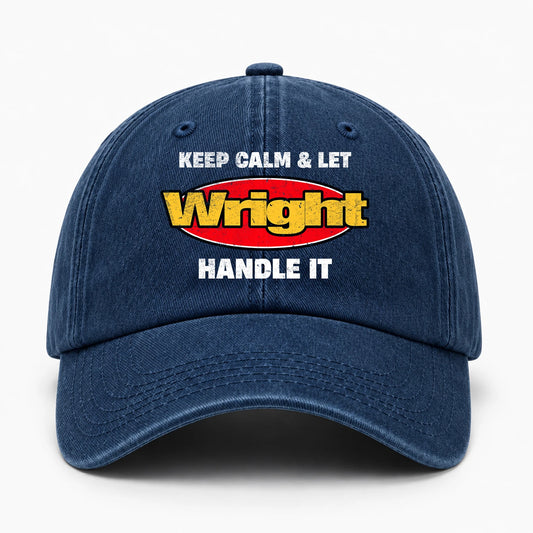 Keep Calm & Let Your Name Handle It Yellow And Red Logo Washed Cap WRIGHT 13K1 C172PF