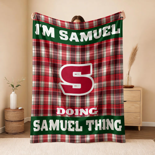 I'm Name Doing Name Things Red Plaid Fleece Blanket SAMUEL 13K1 BK49