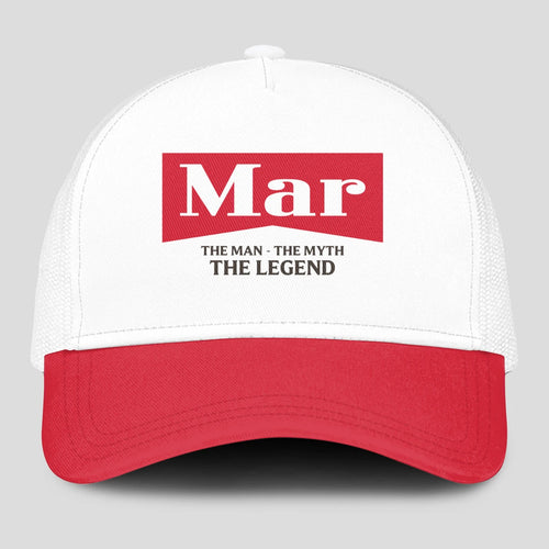 The Man The Myth The Legend Red And White Mesh Cap MAR 13K1 C197PF