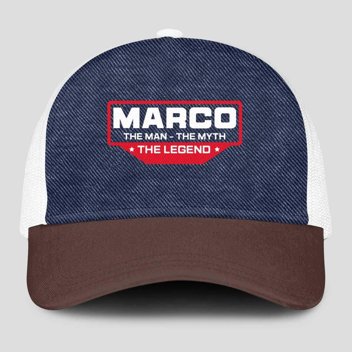 The Man The Myth The Legend Navy Brown And White Mesh Cap MARCO 13K1 C200PF
