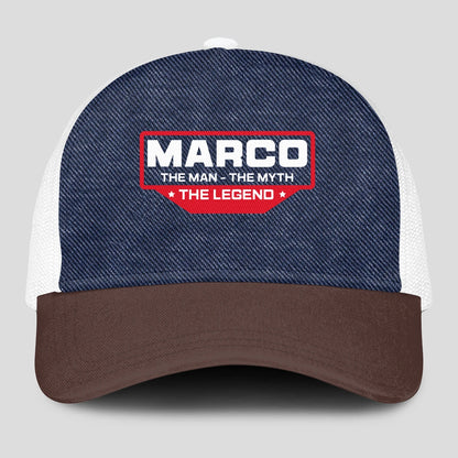The Man The Myth The Legend Navy Brown And White Mesh Cap MARCO 13K1 C200PF