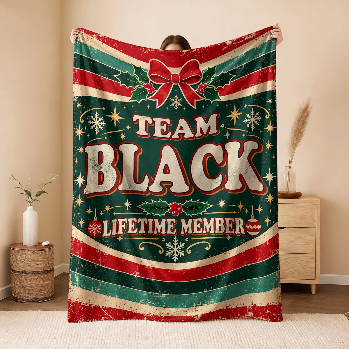 Team Your Name Lifetime Member Christmas Fleece Blanket BLACK 13K1 BK52
