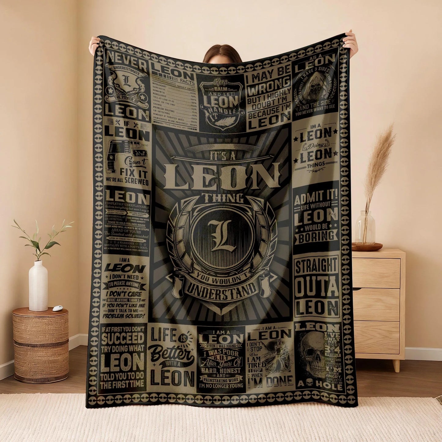 LEON Personalized Blanket | Custom Name Cozy Throw Gift 13K1-BK3