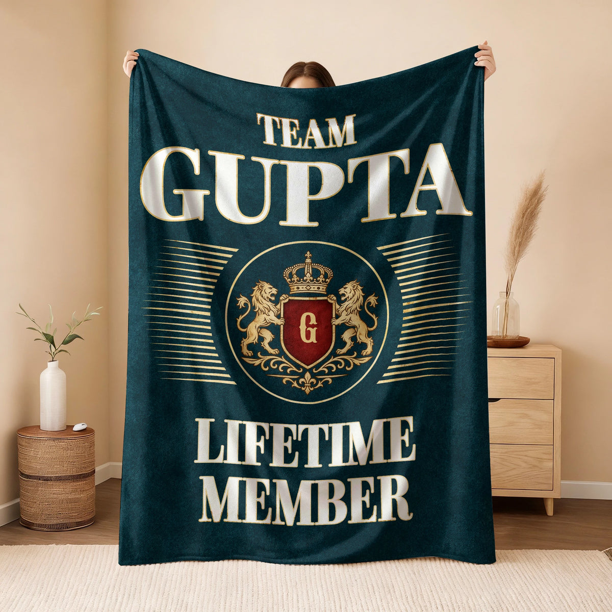 Team Your Name Lifetime Member Sage Green Fleece Blanket GUPTA 13K1 BK42