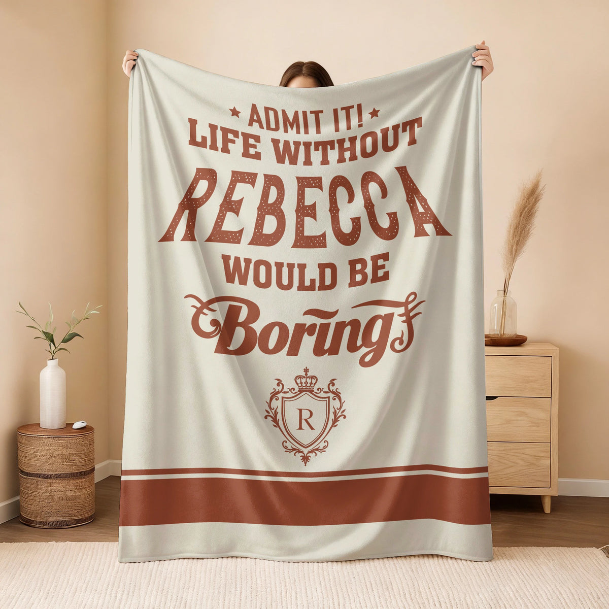 Life Without Your Name Would Be Boring Cream Terracotta Blanket REBECCA 13K1 BK24