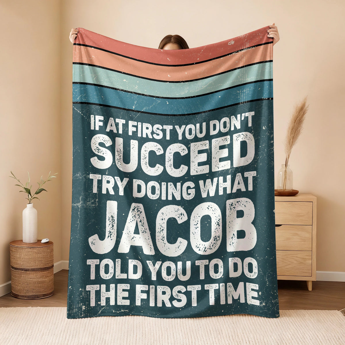If At First You Don’t Succeed Retro Green Fleece Blanket JACOB 13K1 BK29