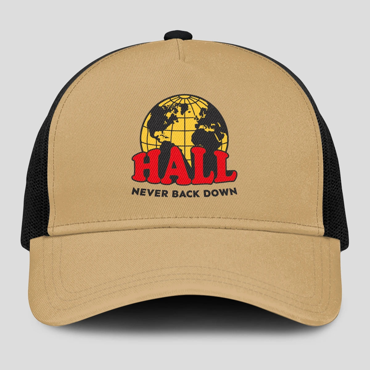 Never Back Down World Logo Khaki Mesh Cap HALL 13K1 C212PF