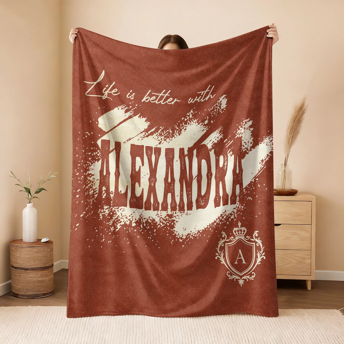 Life Is Better With Your Name Terracotta Cream Fleece Blanket ALEXANDRA 13K1 BK30