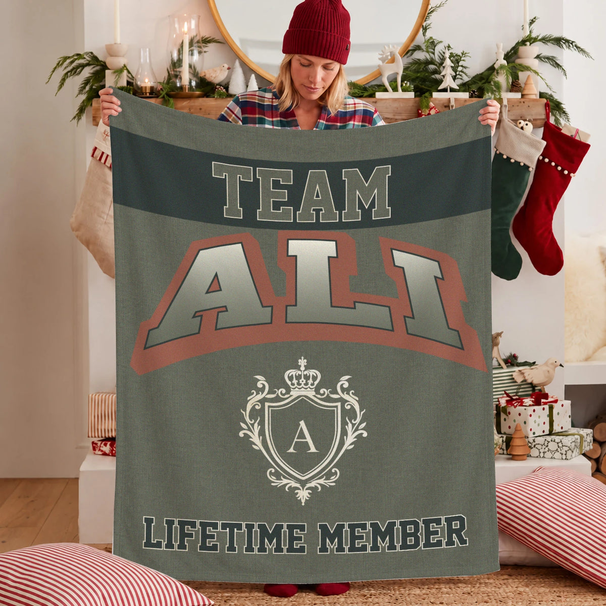 Team Your Name Lifetime Member Sage Green Fleece Blanket ALI 13K1 BK22