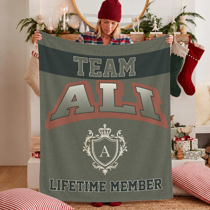 Team Your Name Lifetime Member Sage Green Fleece Blanket ALI 13K1 BK22