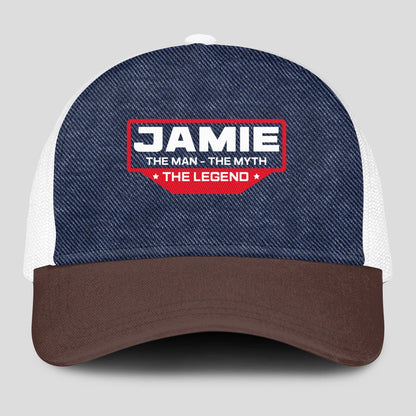 The Man The Myth The Legend Navy Brown And White Mesh Cap JAMIE 13K1 C200PF
