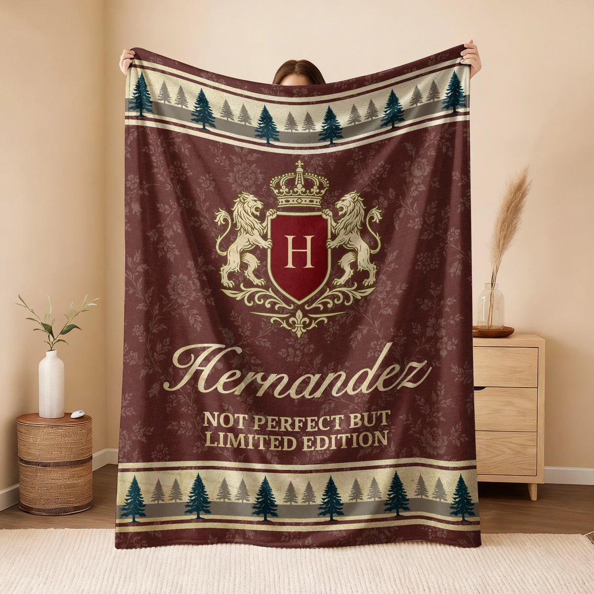 Not Perfect But Limited Edition Burgundy Pine Tree Fleece Blanket HERNANDEZ 13K1 BK41