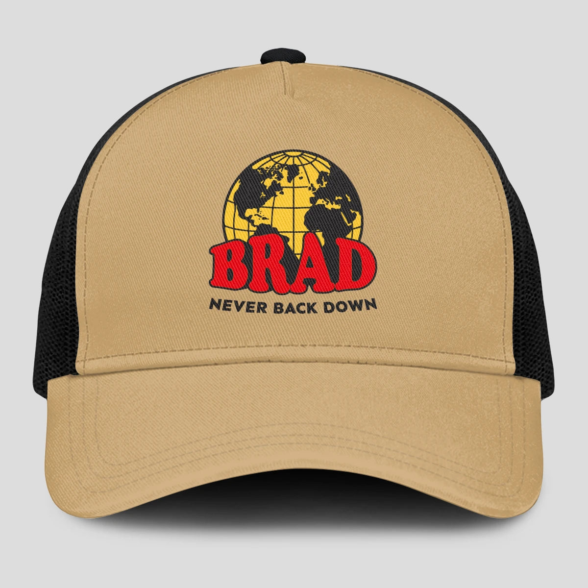 Never Back Down World Logo Khaki Mesh Cap BRAD 13K1 C212PF