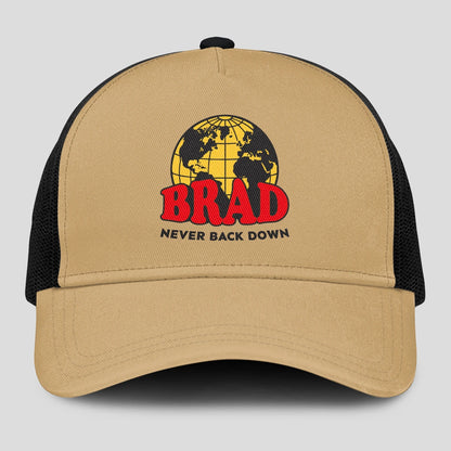 Never Back Down World Logo Khaki Mesh Cap BRAD 13K1 C212PF