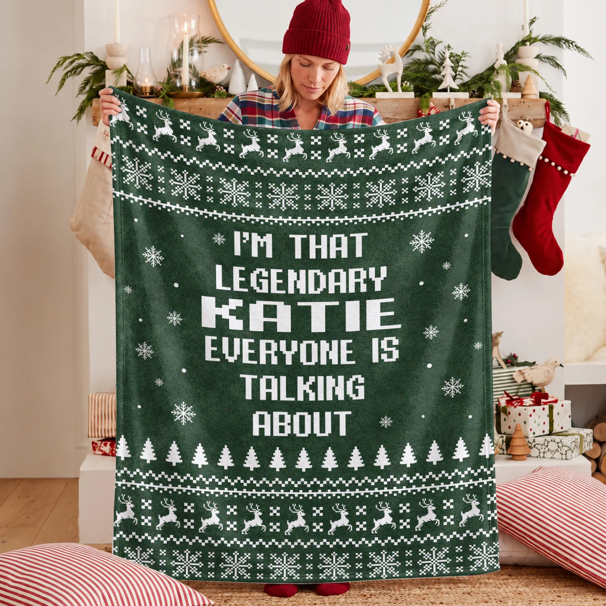 Legendary Your Name Funny Green Christmas Fleece Blanket KATIE 13K1 BK43