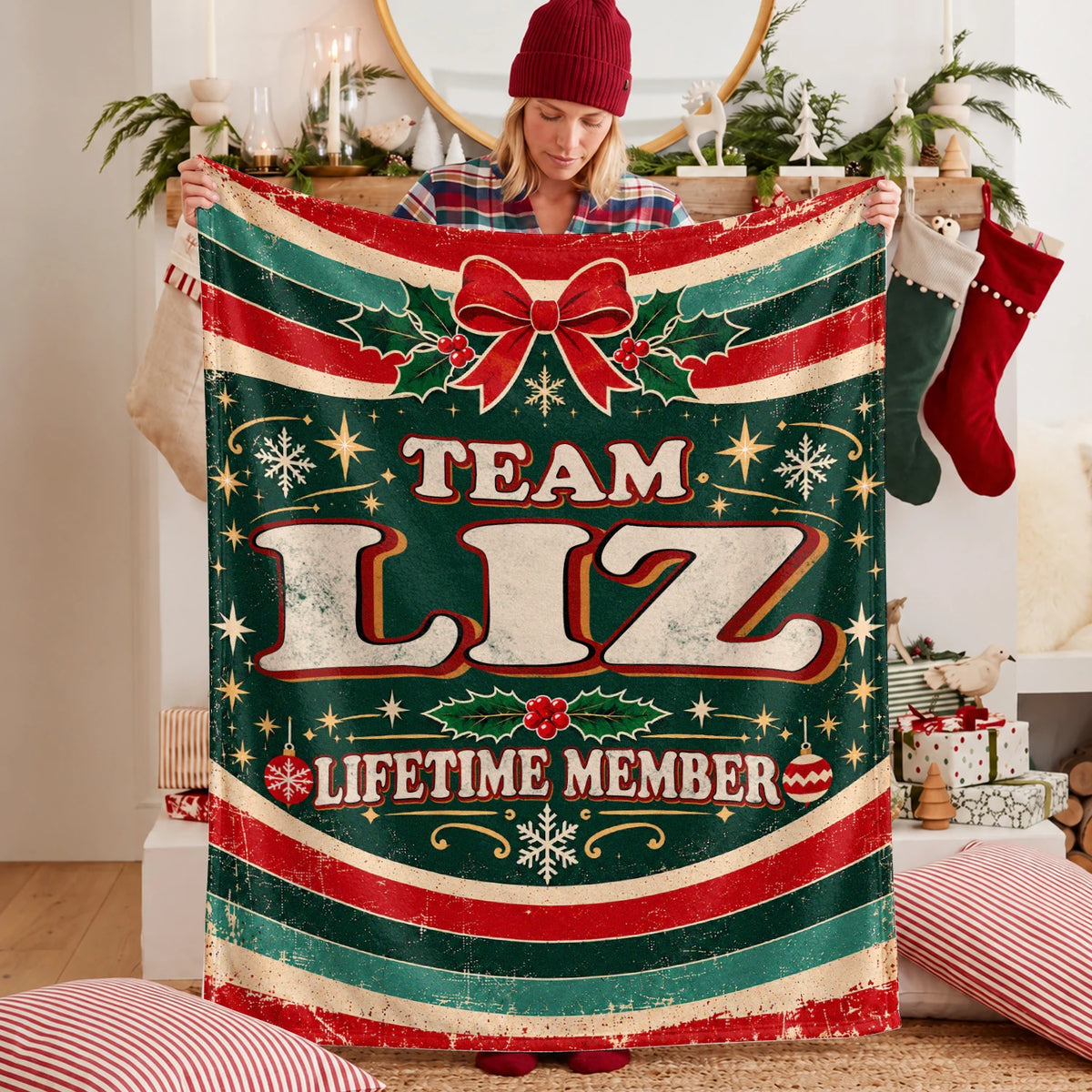 Team Your Name Lifetime Member Christmas Fleece Blanket LIZ 13K1 BK52