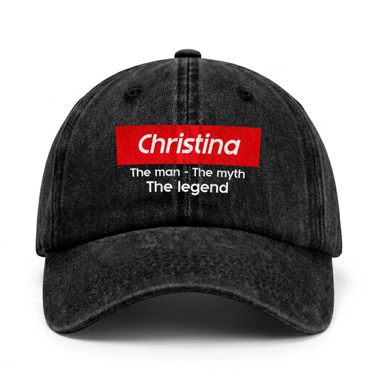 Your Name The Man The Myth The Legend Red Logo Washed Cap CHRISTINA 13K1 C130PF