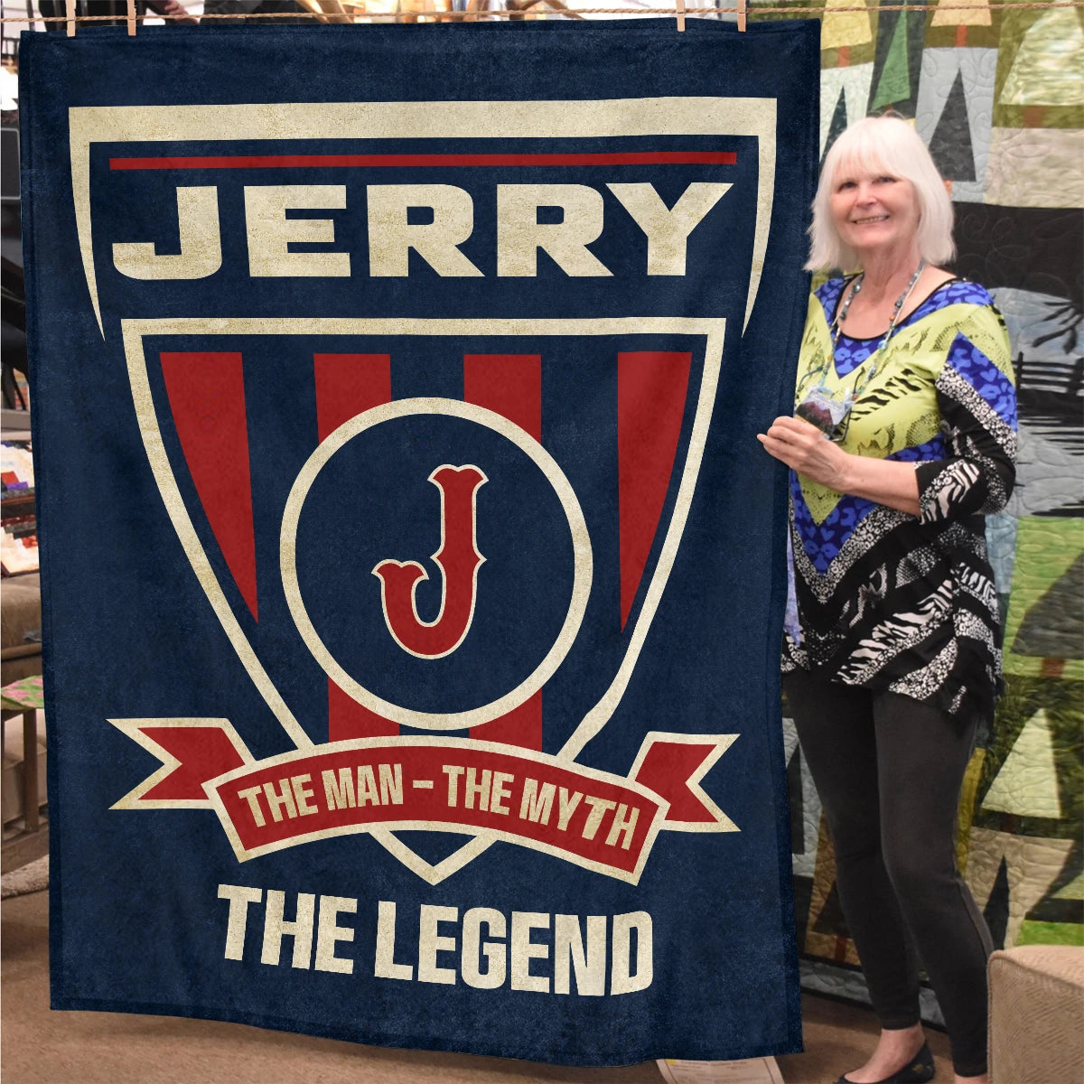 The Man The Myth The Legend Blue Burgundy Baseball Blanket JERRY 13K1 BK18