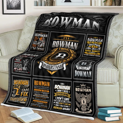 BOWMAN Personalized Blanket | Custom Name Cozy Throw Gift 13K3-BK2