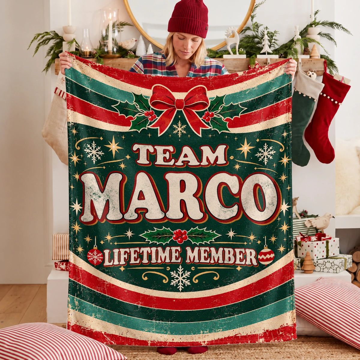 Team Your Name Lifetime Member Christmas Fleece Blanket MARCO 13K1 BK52