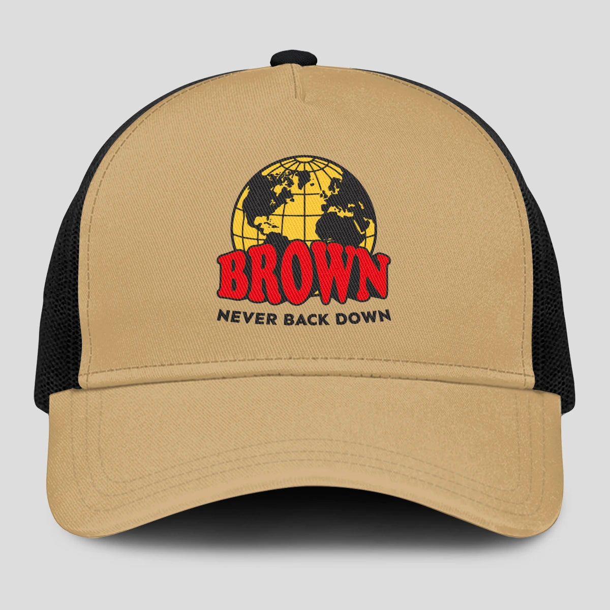 Never Back Down World Logo Khaki Mesh Cap BROWN 13K1 C212PF