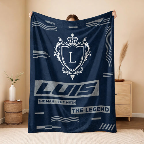 The Man The Myth The Legend Blue & Gray Fleece Blanket  LUIS 13K1 BK08