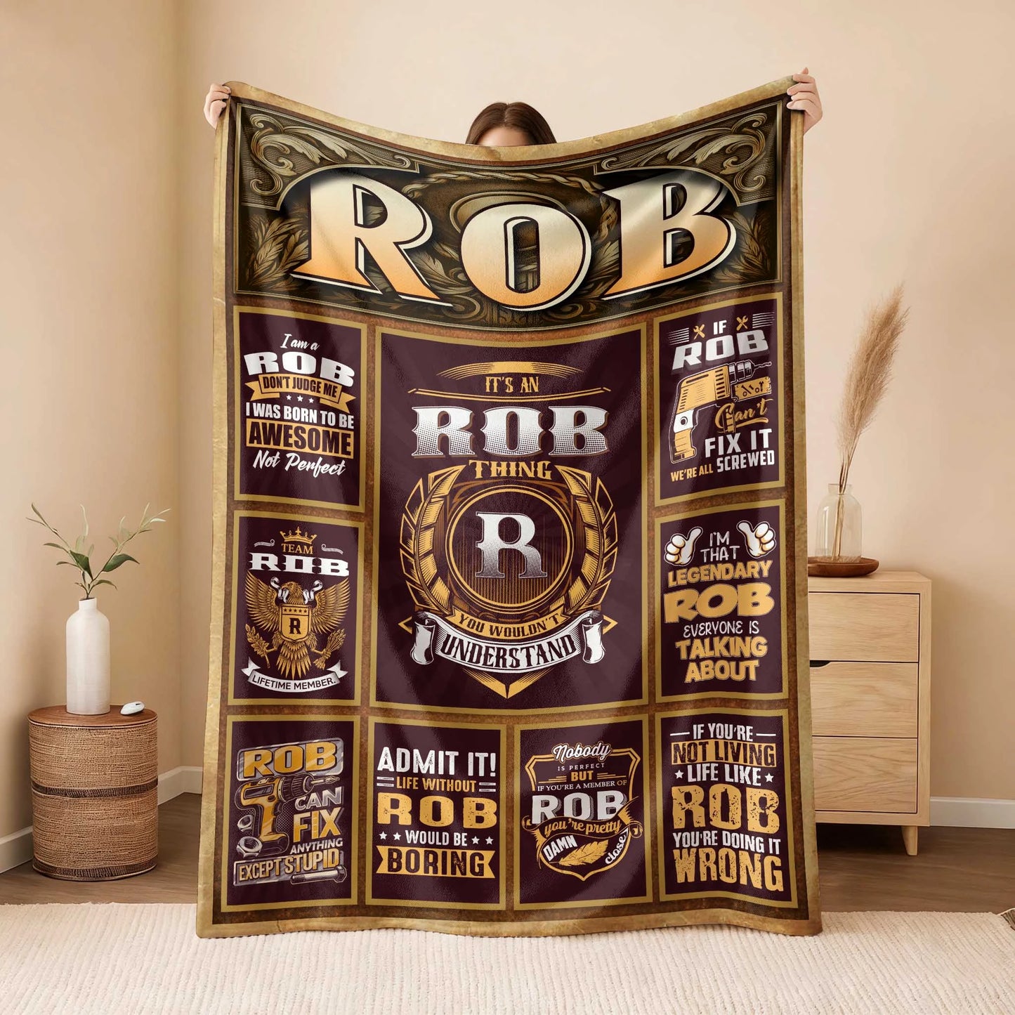 ROB Personalized Blanket | Custom Name Cozy Throw Gift 13K1-BK4