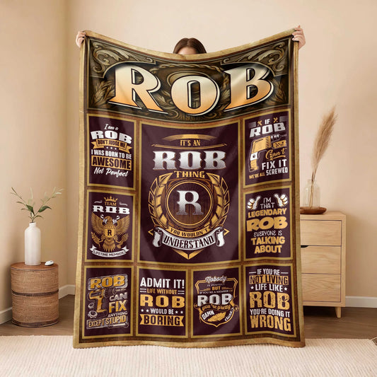 ROB Personalized Blanket | Custom Name Cozy Throw Gift 13K1-BK4