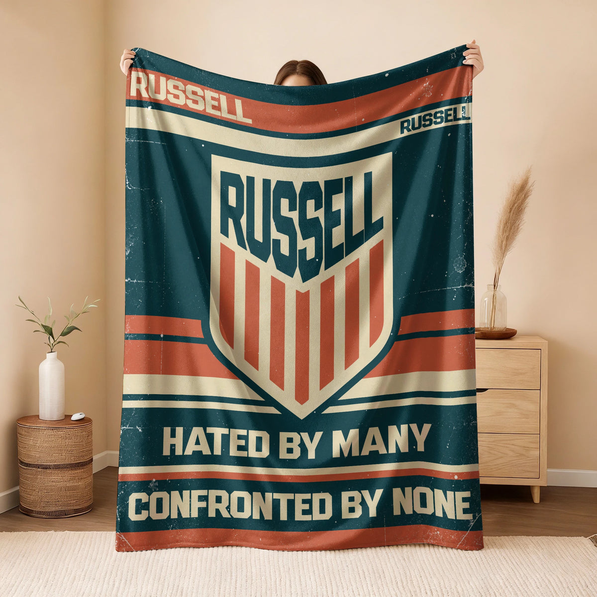 Hated By Many Confronted By None Retro Fleece Blanket RUSSELL 13K1 BK58