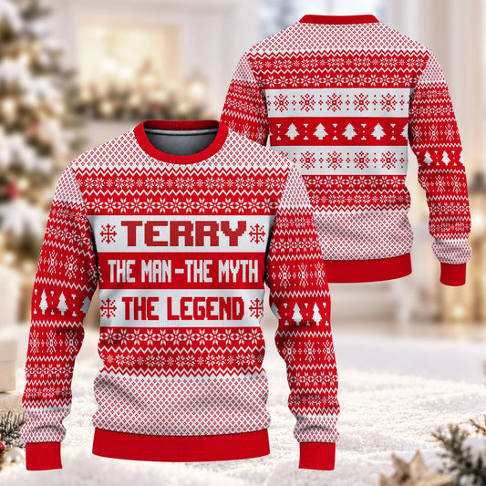 The Man The Myth The Legend Red Christmas Ugly Sweater TERRY 13K1 UG04