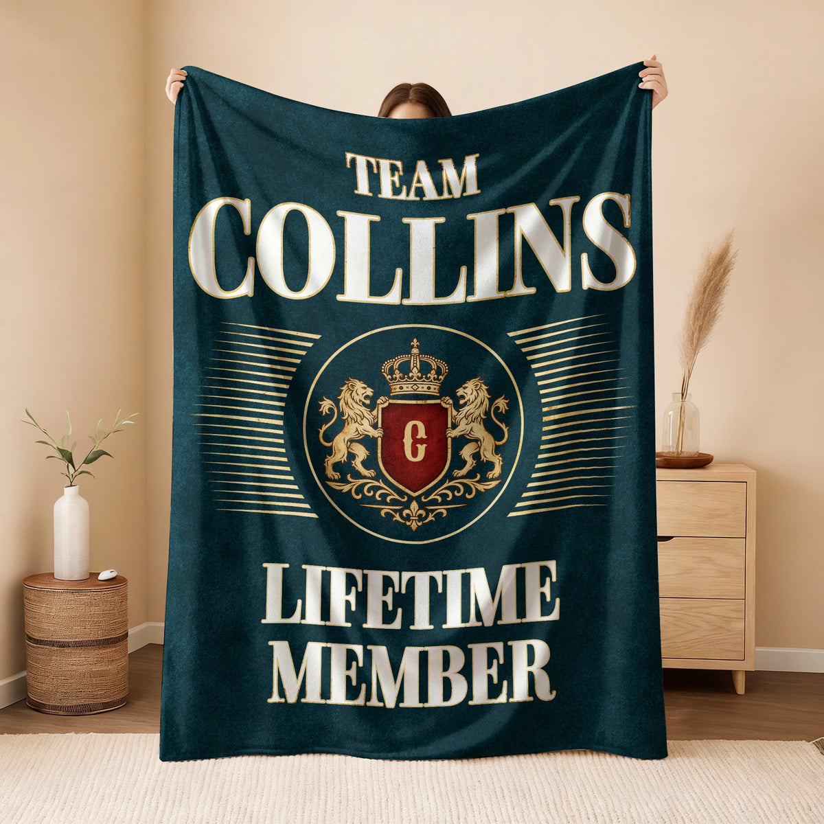 Team Your Name Lifetime Member Sage Green Fleece Blanket COLLINS 13K1 BK42