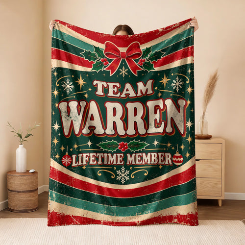 Team Your Name Lifetime Member Christmas Fleece Blanket WARREN 13K1 BK52
