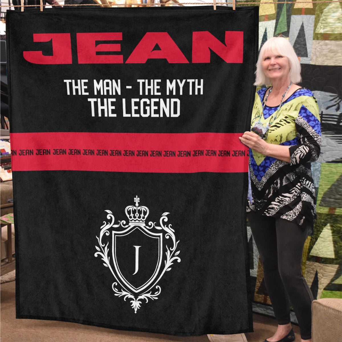 The Man The Myth The Legend Black Red Fleece Blanket JEAN 13K1 BK14