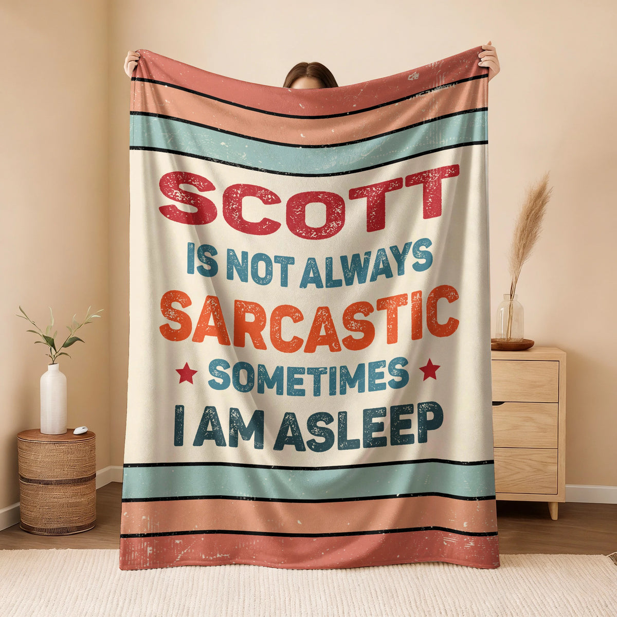 Your Name Sarcastic Funny Retro Fleece Blanket SCOTT 13K1 BK62